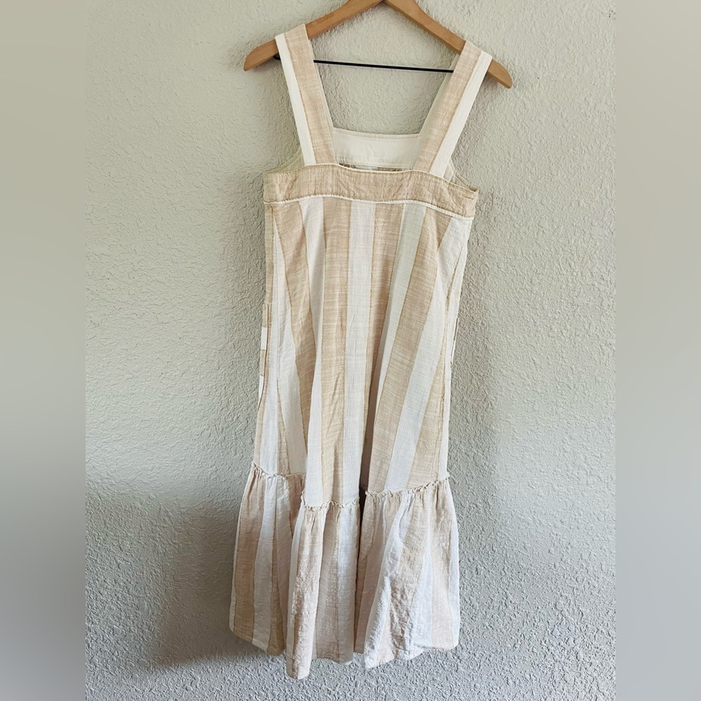 Anthropologie Maeve Neutral Tan & Cream Stripe Midi Dress - Picture 5 of 12